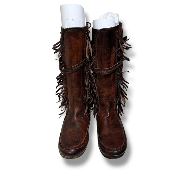 Allsaints Pipaluk Brown Leather Fringe Western Native American Boots Size 38 - Picture 6 of 12